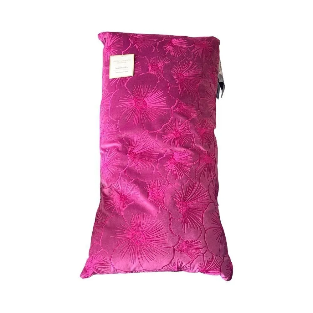 CHRISTIAN SIRIANO FLORAL-EMBROIDERED VELVET DECORATIVE PILLOW.